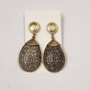 Brushed hammered gold tone, vintage, gunmetal, grey silver rhinestone earrings